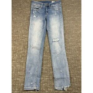 Bridge by Gly Mid Rise Ankle Skinny Jeans Distressed Blue 25 Stretch Buckle